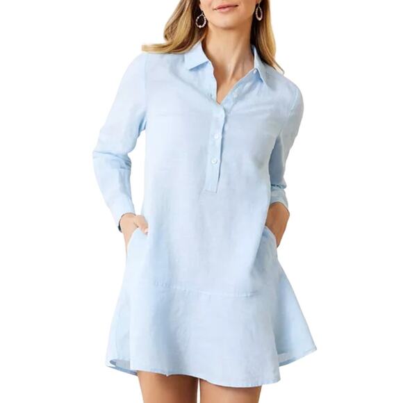 Tommy Bahama Relax Coastalina Linen Shirt Dress White Half Button Women M Resort - Picture 1 of 11